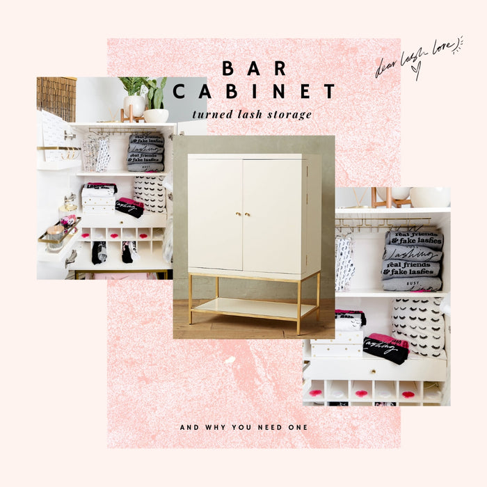 Bar cabinet turned lash storage and why you need one