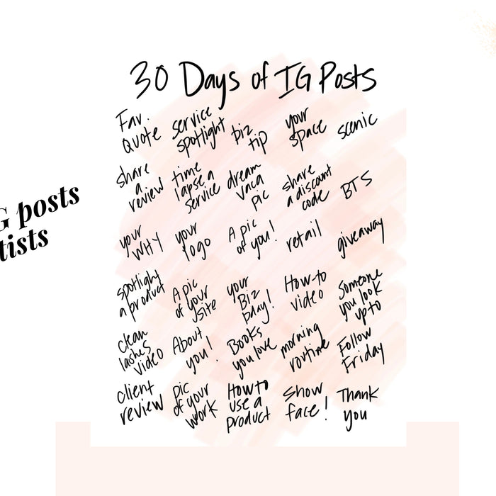 30 days of Instagram post ideas for Lash Artists